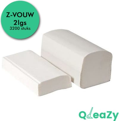 QleaZy Papieren Handdoekjes Z-vouw - 2lgs - 3200 Handdoekjes - Z-FOLD