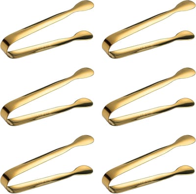 6 stuks suikertangen, roestvrij staal, keukentang, ijsblokjestang, ijstang, snoep, salade, keukentang voor koffie, thee, catering, party, bruiloft, buffet, grill (goud)