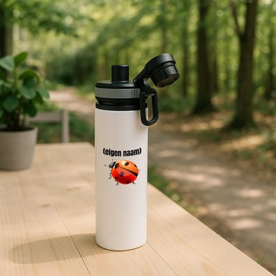 Hacebo® - lieveheersbeestje met eigen naam waterfles met draaidop grijs - Lieveheersbeestje - lieveheersbeestje liefhebbers - iemand die houdt van lieveheersbeestjes - verjaardag - cadeau - kado - water fles - 850ML