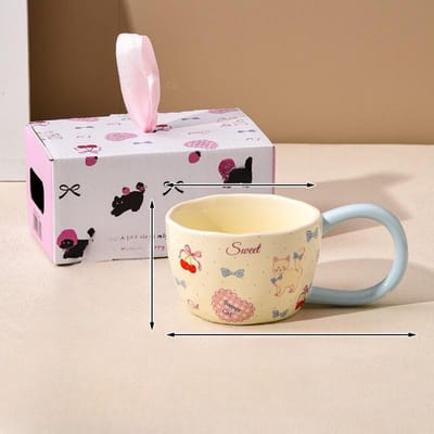 Tasse à café en céramique chat mignon Souvenir Mug à café Cadeau d'anniversaire pour fille Long manche Belle tasse Usage domestique 300ml beige