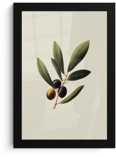 Poster in lijst - Fotolijst 20x30 cm - Posters - Olijftak - Donkergroen - Olijven - Posterlijst zwart - Decoratie - Wanddecoratie woonkamer - Muurdecoratie slaapkamer