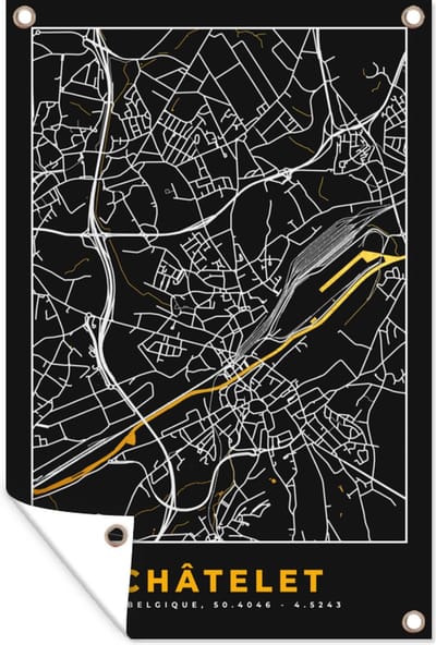 Muurdecoratie Châtelet - Kaart - Goud - Plattegrond - Stadskaart - 120x180 cm - Tuinposter - Tuindoek