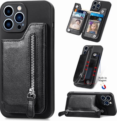 Luxe Hybride Rits Card&Cash Wallet Case + PMMA Screenprotector voor iPhone 14 Pro Max _ Zwart
