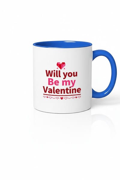 Valentijn Mok 'Will You Be My Valentine' - Romantisch Cadeau met Blauw Handvat