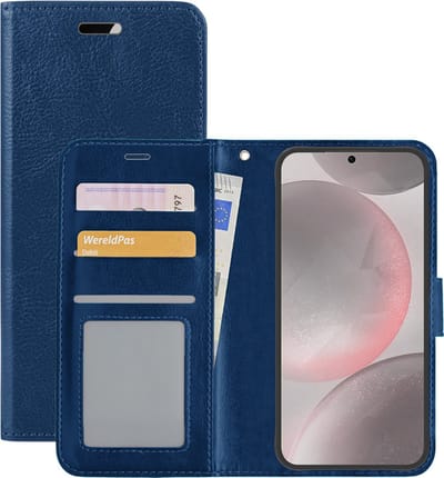 Hoesje - Met Pasjeshouder - Geschikt voor Samsung Galaxy S24 - Luxe Bookcase Portemonee - Flip Case - Kunstleer Book Case - Flipcase - Book Cover - Walletcase - Portemonneehoes - Donkerblauw