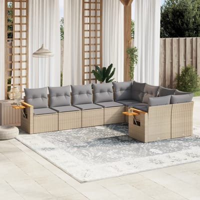 vidaXL - 9-delige - Loungeset - met - kussens - poly - rattan - beige