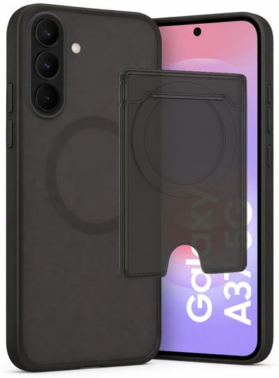 SnapSkin Hoesje & Pasjeshouder geschikt voor Samsung Galaxy A37 - Geschikt voor MagSafe Case - Magnetische Kaarthouder - Semi-Transparant Zwart