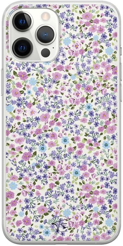 Hoesje geschikt voor iPhone 12 Pro Max - Paarse bloemen - Soft Case - TPU - Bloemen - Paars - Mooie Telefoonhoesjes