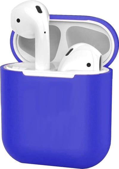Hoesje - Geschikt voor Apple Airpods 1 - Siliconen Dun Met Clip - Case Cover - Silicone Hoes - Donkerblauw