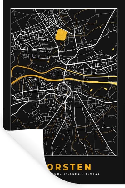 Muurstickers - Sticker Folie - Plattegrond – Dorsten – Goud – Stadskaart – Kaart - Duitsland - 20x30 cm - Plakfolie - Muurstickers Kinderkamer - Zelfklevend Behang - Zelfklevend behangpapier - Stickerfolie