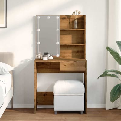 vidaXL - Kaptafel - met - LED-verlichting - 74,5x40x141 - cm - artisanaal - eiken