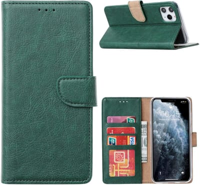 Multimedia & Accessoires PU Lederen Wallet Book Case Hoesje geschikt voor Apple iPhone 16e/iPhone 17e – Groen - Portemonnee – Met Stand – Kaarthouder – Pasjes Houder – Magneet Sluiting – Bookcase