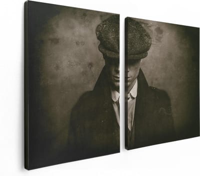 Artaza Canvas Schilderij Tweeluik Engelse Gangster Uit Jaren 1920 - Zwart Wit - 120x80 - Foto Op Canvas - Canvas Print
