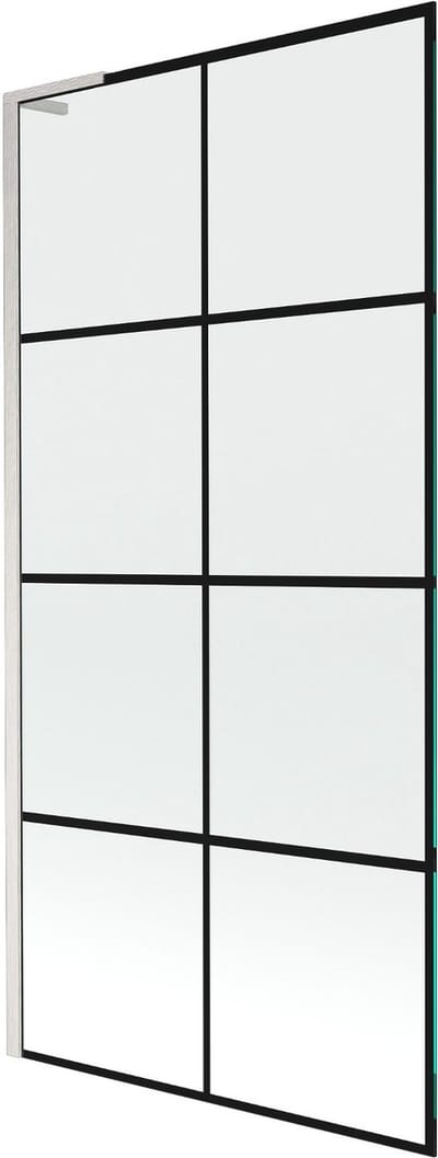 Mexen Next L badscherm 1-deurs 90 x 150 , zwarte raster, geborsteld nikkel - 895-090-000-03-77-97