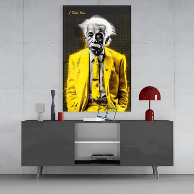 Glasschilderij - I Told You Einstein - Wanddecoratie - 110x70 cm