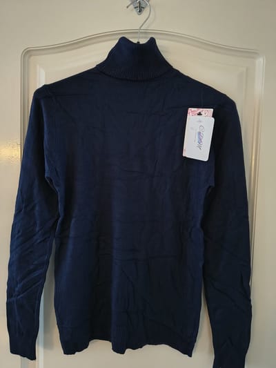 Dames col trui Senne-fijngebreid-effen donker blauw-coltrui-koltrui-Maat S/M