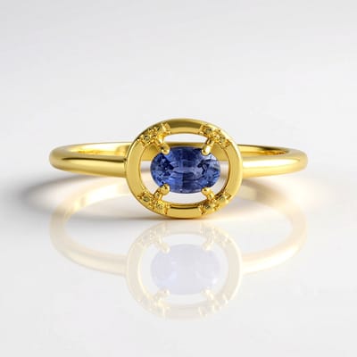 Cavill - Verguld 925 Sterling Zilveren Ring - 0,385 ct Blauwe Ovale Ceylon Saffier - Elegante Handgemaakte Ring uit Sri Lanka