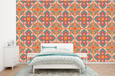 Behang - Fotobehang Patroon - Hippie - Oranje - Breedte 320 cm x hoogte 240 cm