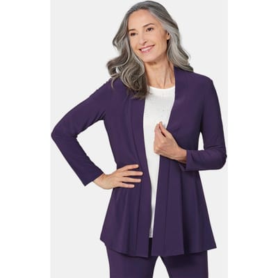 Soepelvallend, lang jersey jasje - paars - Gr. 40 van Goldner Fashion