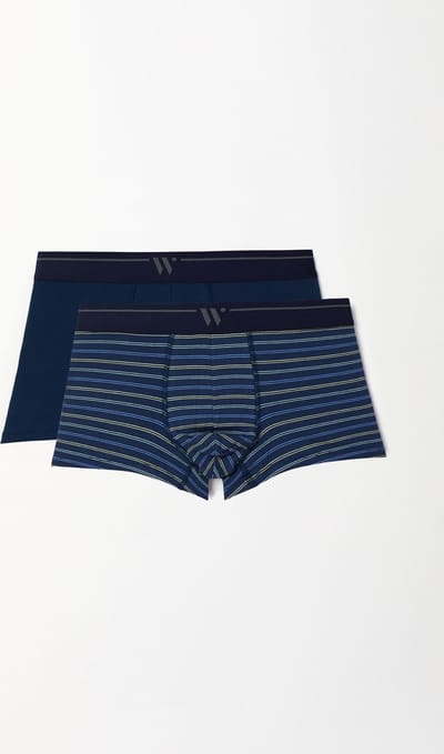 WOODY - Jongens-Heren Boxer duopack donkerblauw uni + fijne streep - Maat XL