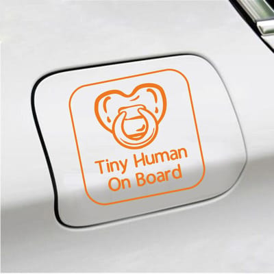 Bumpersticker - Tiny Human On Board - 14 X 14 - Oranje