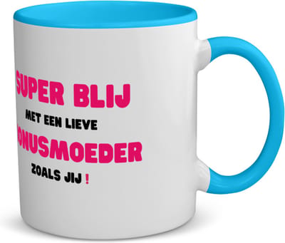 Akyol - super blij met een lieve bonusmoeder zoals jij koffiemok - theemok - blauw - Mama - de liefste bonusmoeder - moeder cadeautjes - moederdag - verjaardag - geschenk - kado - 350 ML inhoud