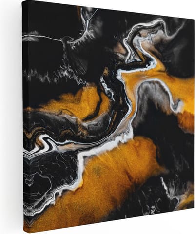 Artaza Canvas Schilderij Abstracte Kunst - 30x30 cm - Klein - Muurdecoratie Woonkamer - Wanddecoratie Goud - Kamer Accessoires