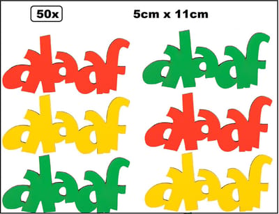 50x Tekstbordje mini Alaaf - kleuren rood/geel/groen - 5cm x 11cm dikte 5mm - hout - Raam decoratie thema feest festival Carnaval optocht