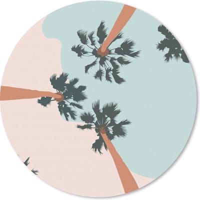 Muismat rond 20x20 cm - Mousepad Palmbomen - Zomer - Blauw - Roze - Ronde muismatten