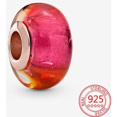 Origineel Merk 925 Sterling Zilver Emaille Rode Hart Bedel Rode Appel Murano Glaskraal Bedel Past Mode 3mm Armband Meisje Cadeau pink