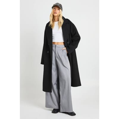 boohoo Dames Dubbelzijdig gespendeerde wol-look jas | Zwart | Maat: 38