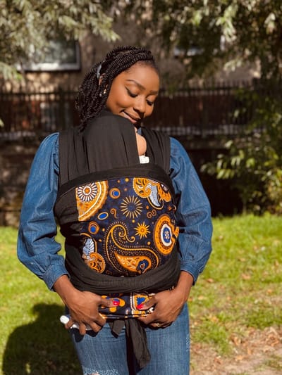 Afrikaanse Print Draagdoek / Draagzak / baby wrap / baby sling - Donkerblauw Geel Paisley - Baby wrap carrier