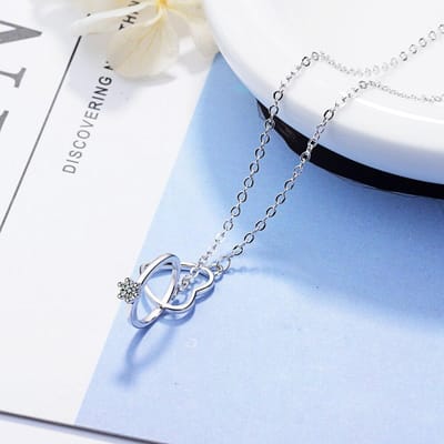 925 Sterling Zilver Charmante Zirkonia Dubbele Cirkel Hart Ketting Voor Vrouwen Valentijnscadeau Bruiloftssieraden S -N261 zilver