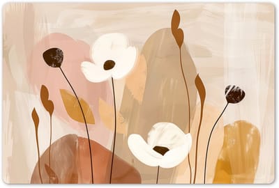 Placemats 45x30 cm - Placemat kunststof - 1 stuk - Bloemen - Abstract - Beige - Line art - Borden onderleggers - Decoratie voor op tafel - Keuken tafeldecoratie accessoires - Vinyl onderlegger - Tafelversiering