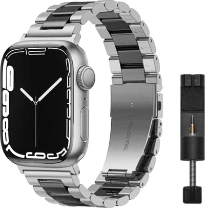 MY PROTECT - Luxe Metalen Bandje - Geschikt Voor Apple Watch Bandje - Series 1/2/3/4/5/6/7/8/9/10/SE - 38mm - 40mm - 41mm - 42mm - Zilver Zwart