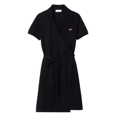 Lacoste Wrapjurk met V-hals en korte mouwen voor dames (Zwart)