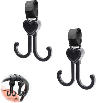 Kinderwagenhaken 2 stuks buggy-clips draagwagenhaken tas haken voor kinderwagen - hartvorm klittenbandhaak voor luiertas 360 graden draaibaar