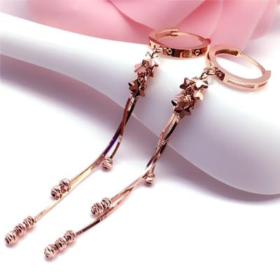 585 Paars Verguld 14K Roségoud Zachte Ketting Ronde Kraal Hangende Oorbellen voor Vrouwen Exquise Sterren Creatieve Party Sieraden Cadeaus gray