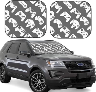 Witte Gaming Apparatuur 2-Delige Voorruit Zonnescherm - Opvouwbare Voorruit Zonneklep voor de Meeste Auto's, Sedan, Vrachtwagens, Bestelwagen