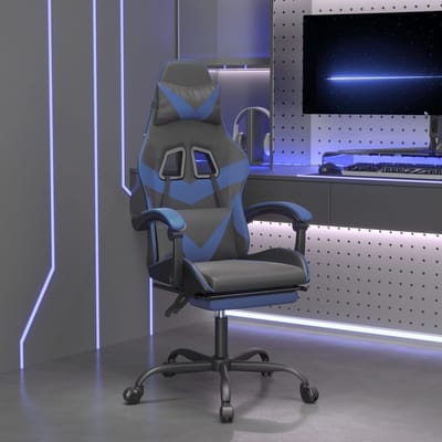 vidaXL - Gamestoel - draaibaar - met - voetensteun - kunstleer - zwart - en - blauw