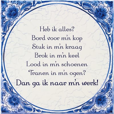 Spreukentegeltje | Tekst: Bord voor m'n kop | Kleur: Delftsblauw