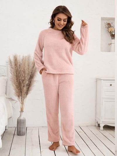 Huispak dames Teddy. Maat M. Van roze Teddystof. Heel cozy, warm en comfortabel.