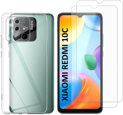 Hoesje Ultraslank geschikt voor Xiaomi Redmi 10c backcover siliconen Transparant en 2 stuks ScreenProtector Gehard Glas
