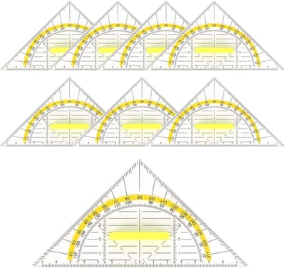 Set van 8 flexibele geo-driehoeken met handvat, transparante tekenhulpmiddelen van 16 cm voor school, kantoor en technisch tekenen
