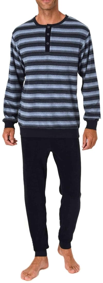 Heren pyjama in badstof met manchetten in een stijlvolle blokstreep-look - ook in oversize