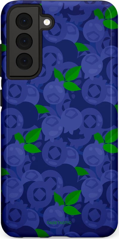 Casetastic hoesje geschikt voor Samsung Galaxy S21 FE 5G - Dubbellaagse bescherming - Berrytastic Blauwe Blueberry Bessen - Fashion Case - Donkerblauw Groen