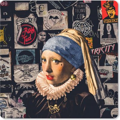Muismat 20x20 cm - Mousepad Meisje met de parel - Tattoo - Vermeer - Muismatten