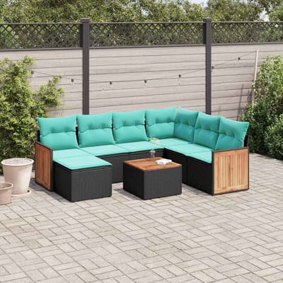 vidaXL - 8-delige - tuinbankset - met - kussens, - zwart - polyrotan