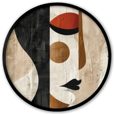 Poster in lijst Rond - Fotolijst 40x40 cm - Posters - Gezicht - Abstract - Kunst - Vormen - Ronde posterlijst zwart - Decoratie - Wanddecoratie woonkamer - Muurdecoratie slaapkamer