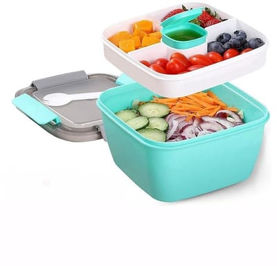 Lunchbox Box Set - Lekvrije Lunchbox met 3 Vakken - 1500 ml Capaciteit - Magnetronbestendig en BPA-vrij - Ideaal voor Werk School en Reizen - Groen